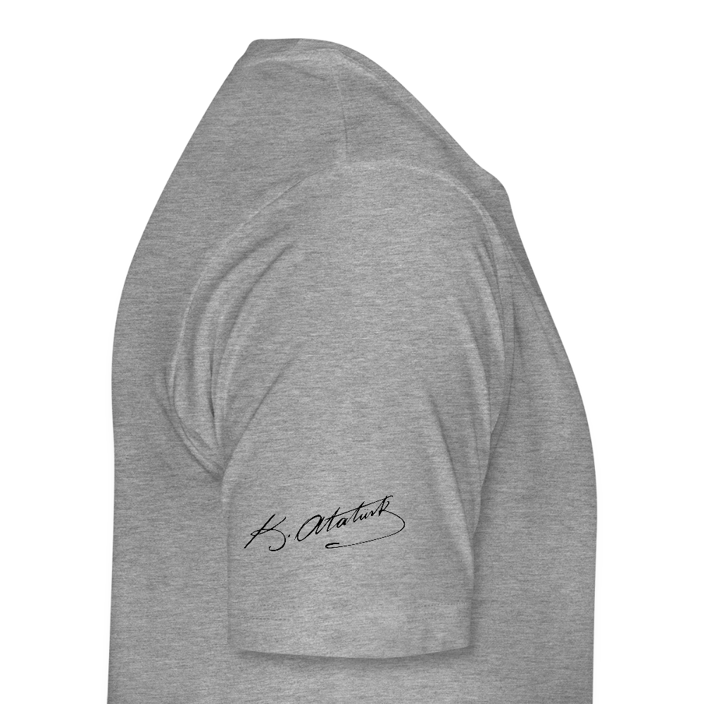 Atatürk Tribute T-Shirt – Porträt & Signatur vereint. - Grau meliert