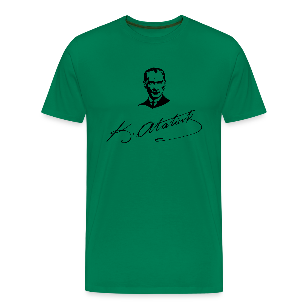 Atatürk Tribute T-Shirt – Porträt & Signatur vereint. - Kelly Green