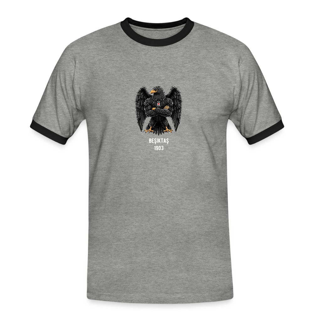 Beşiktaş Istanbul Herren Kontrast-T-Shirt – Dein Stolz in Schwarz-Weiß - Grau meliert/Schwarz