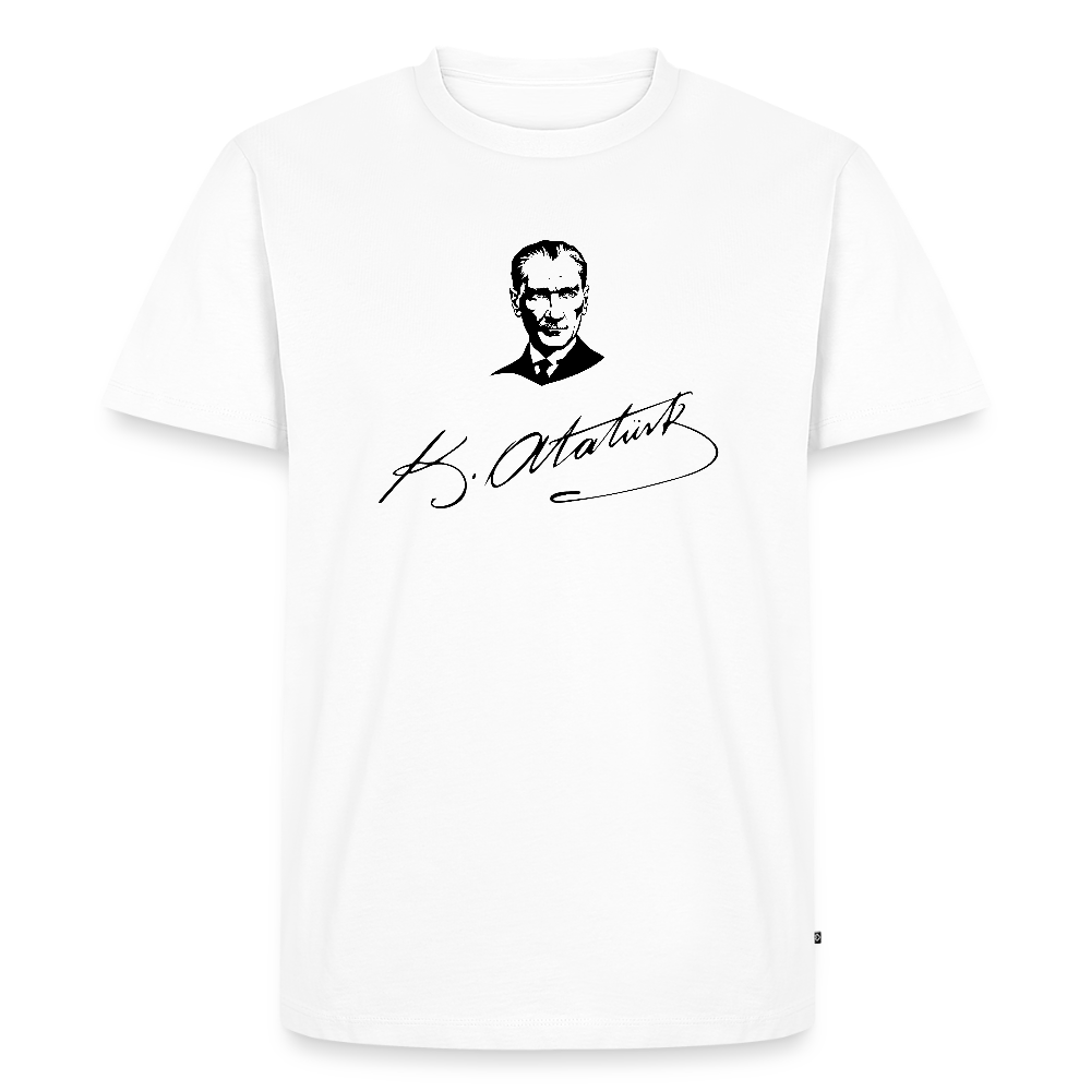 Atatürk Tribute T-Shirt – Porträt & Signatur vereint. - Weiß