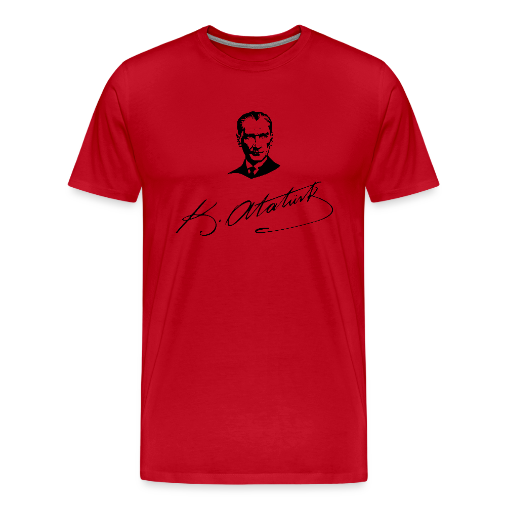 Atatürk Tribute T-Shirt – Porträt & Signatur vereint. - Rot
