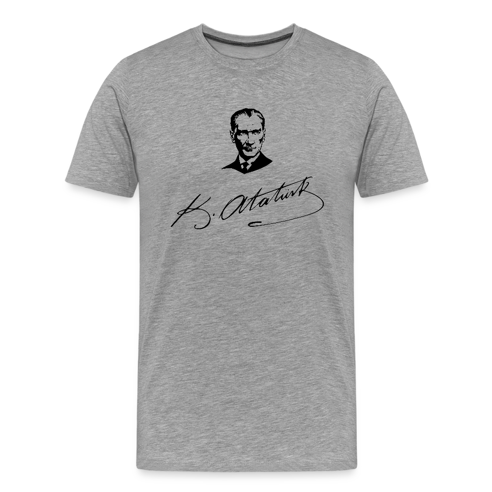 Atatürk Tribute T-Shirt – Porträt & Signatur vereint. - Grau meliert