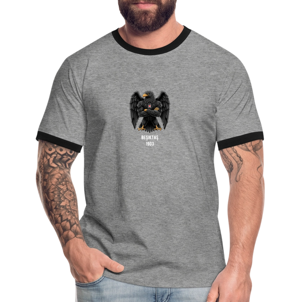 Beşiktaş Istanbul Herren Kontrast-T-Shirt – Dein Stolz in Schwarz-Weiß - Grau meliert/Schwarz