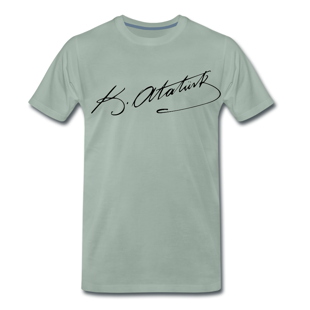 Atatürk Herren T-Shirt Unterschrift - Graugrün