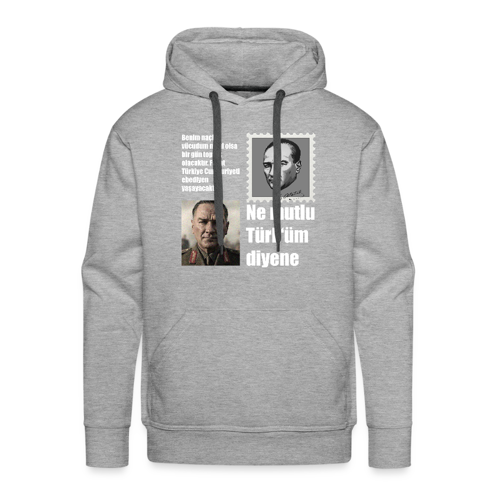 Atatürk Premium Hoodie - Ne mutlu - Grau meliert