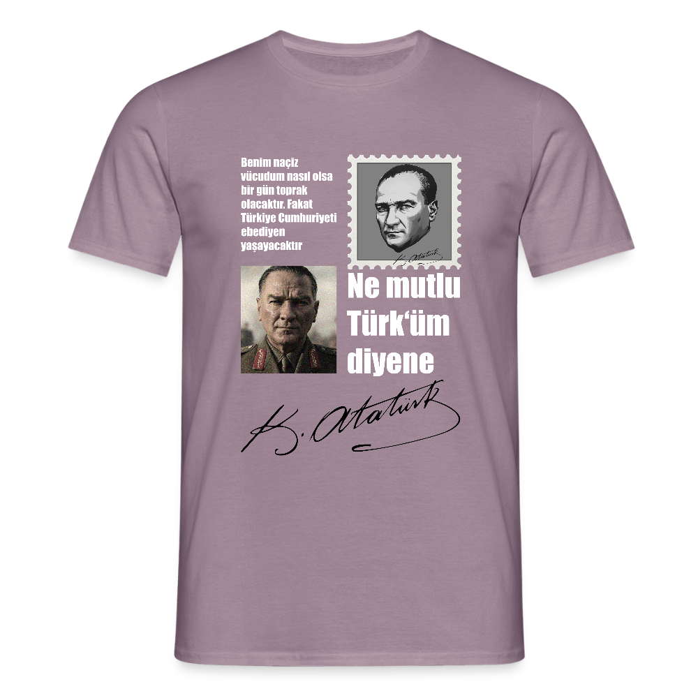 Atatürk Herren T-Shirt - Ne mutlu Türküm diyene - Lilagrau 