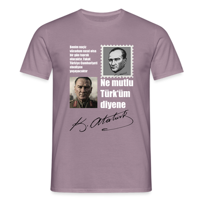 Atatürk Herren T-Shirt - Ne mutlu Türküm diyene - Lilagrau 