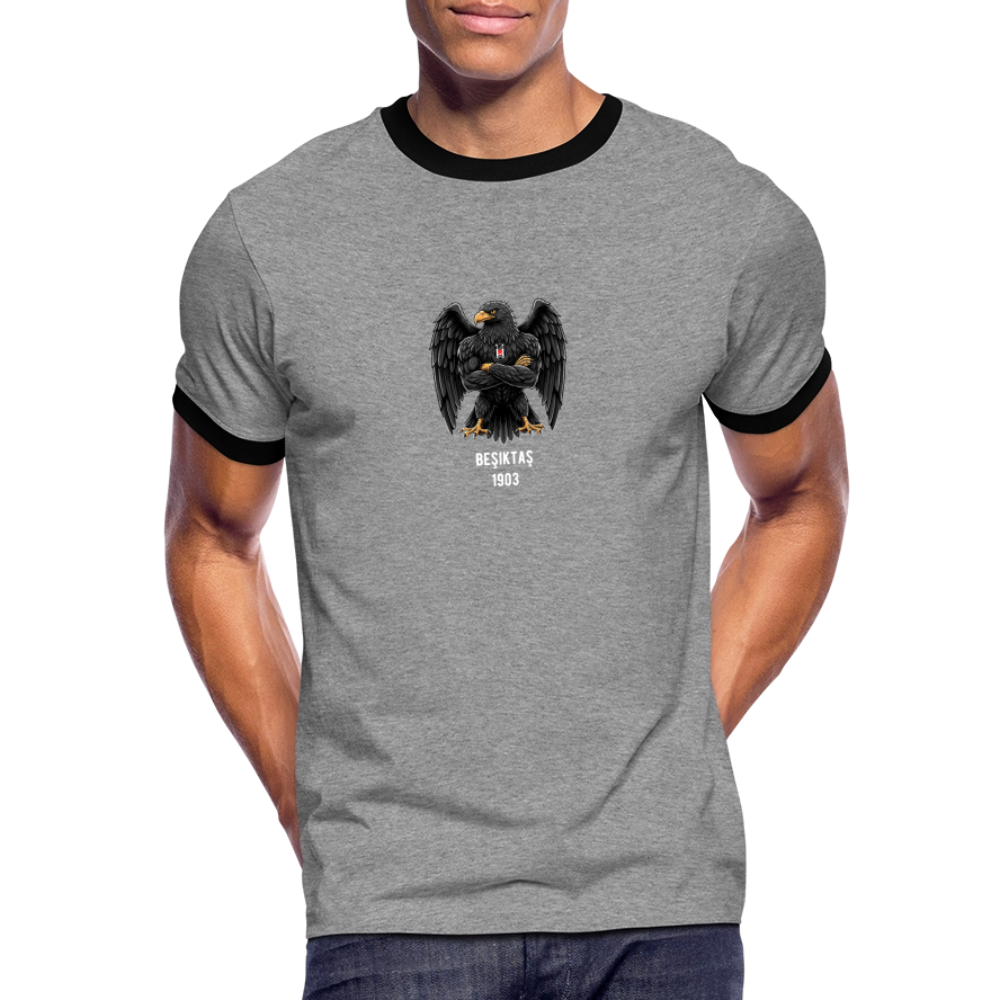 Beşiktaş Istanbul Herren Kontrast-T-Shirt – Dein Stolz in Schwarz-Weiß - Grau meliert/Schwarz