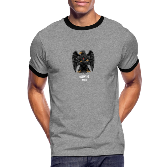 Beşiktaş Istanbul Herren Kontrast-T-Shirt – Dein Stolz in Schwarz-Weiß - Grau meliert/Schwarz