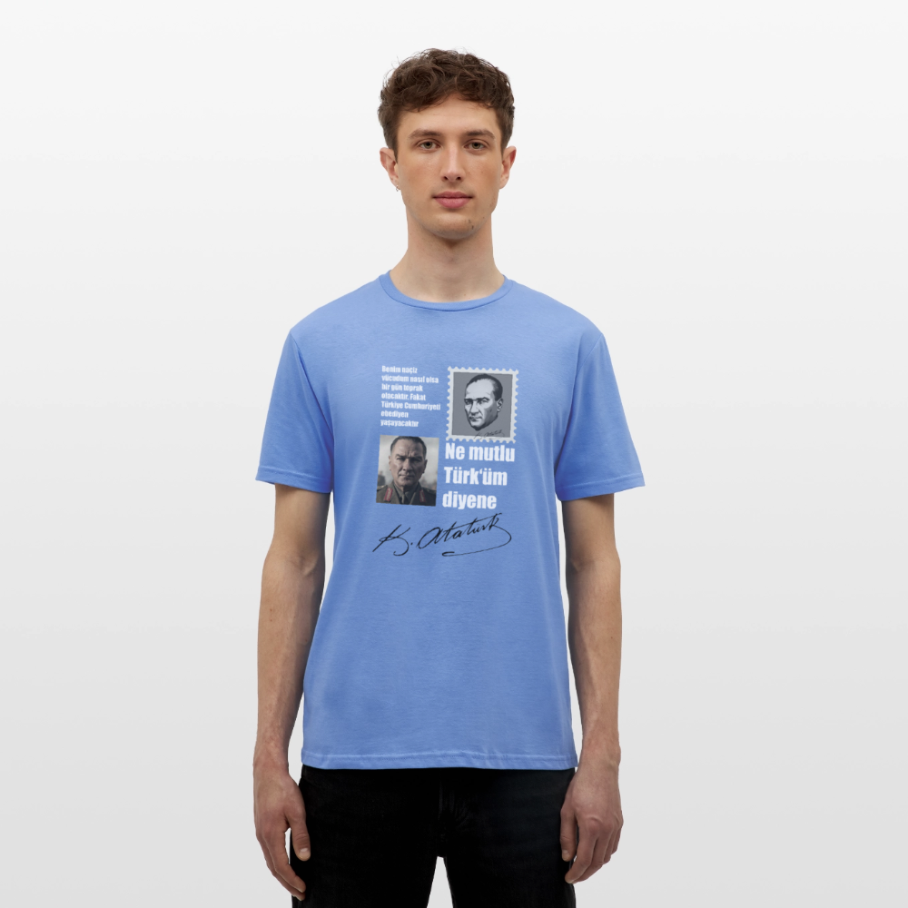 Atatürk Herren T-Shirt - Ne mutlu Türküm diyene - carolina blue