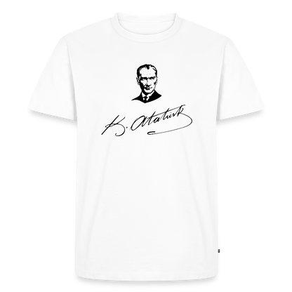 Atatürk Tribute T-Shirt – Porträt & Signatur vereint. - Weiß