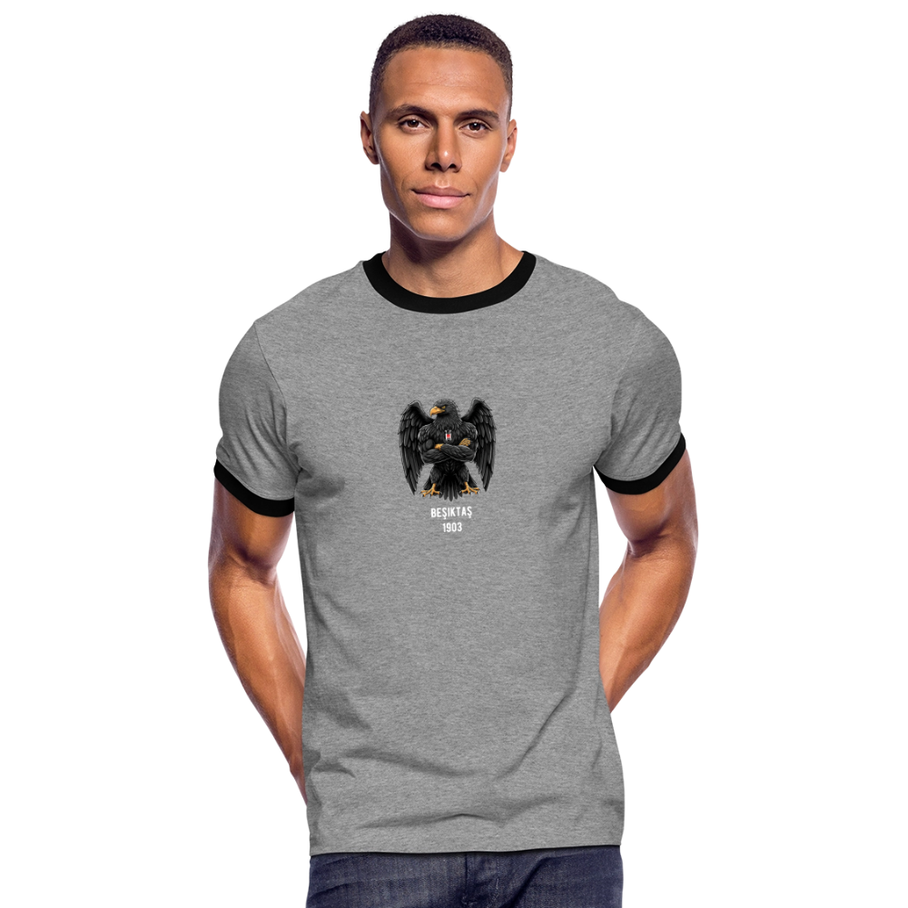 Beşiktaş Istanbul Herren Kontrast-T-Shirt – Dein Stolz in Schwarz-Weiß - Grau meliert/Schwarz