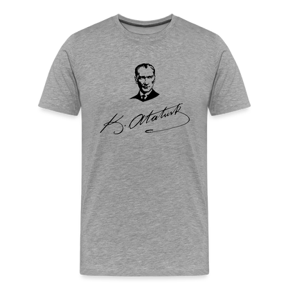 Atatürk Tribute T-Shirt – Porträt & Signatur vereint. - Grau meliert