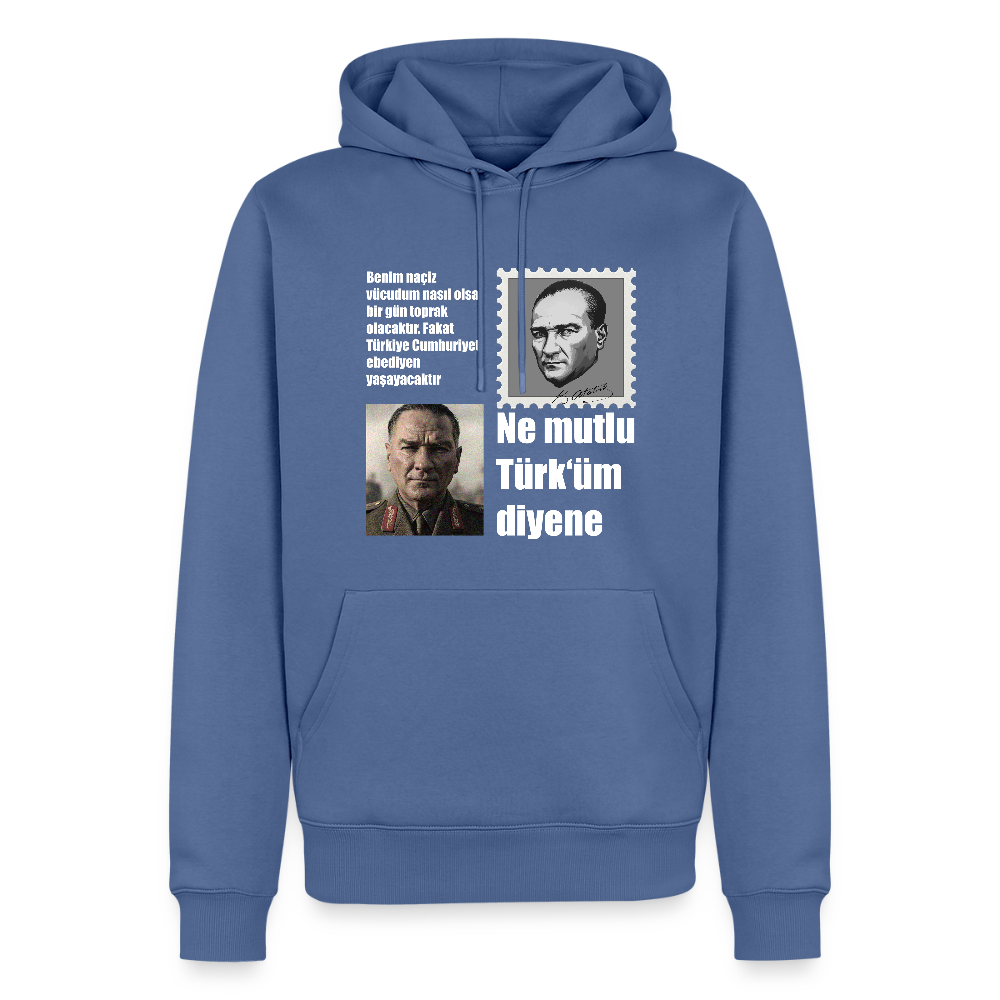 Atatürk Premium Hoodie - Ne mutlu - Taubenblau