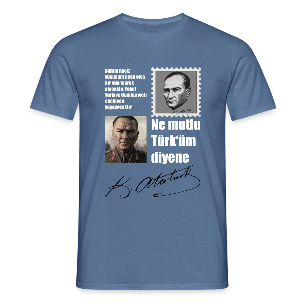 Atatürk Herren T-Shirt - Ne mutlu Türküm diyene - Taubenblau 